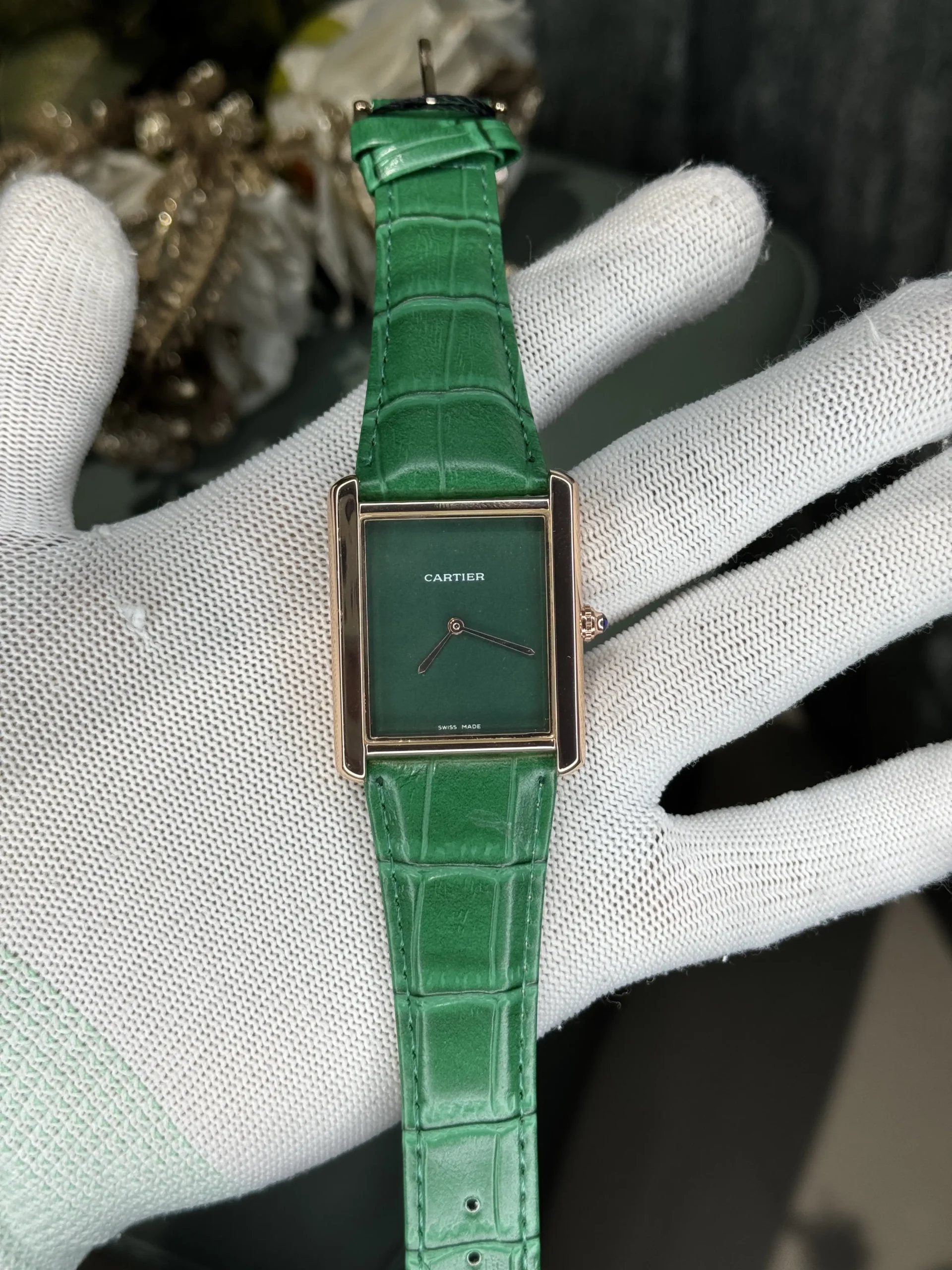 Cartier SantosTank Louis Copper Green Slim Premium Watch - Image 3