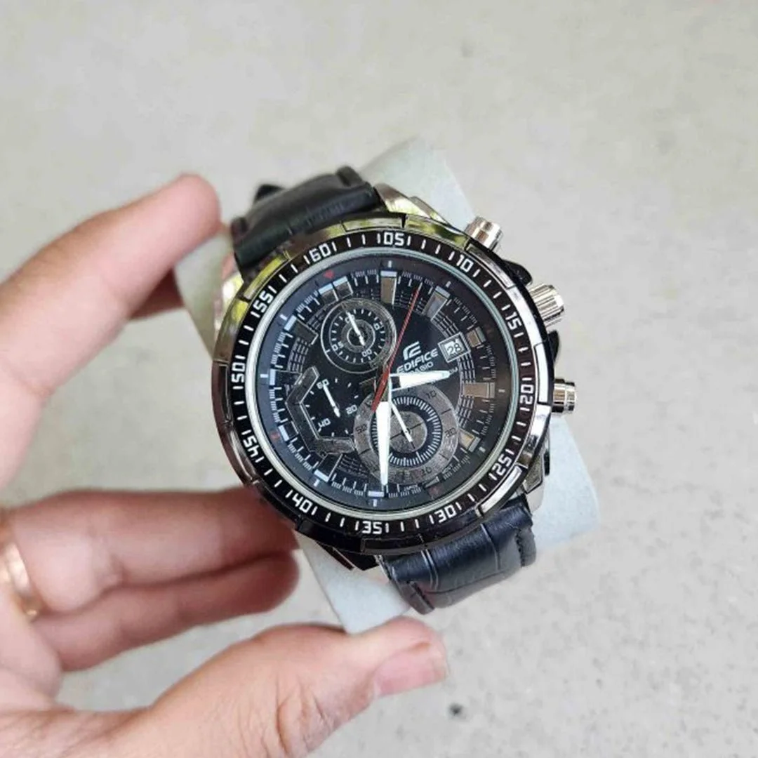 Edifice Black Leather Watch - Image 2